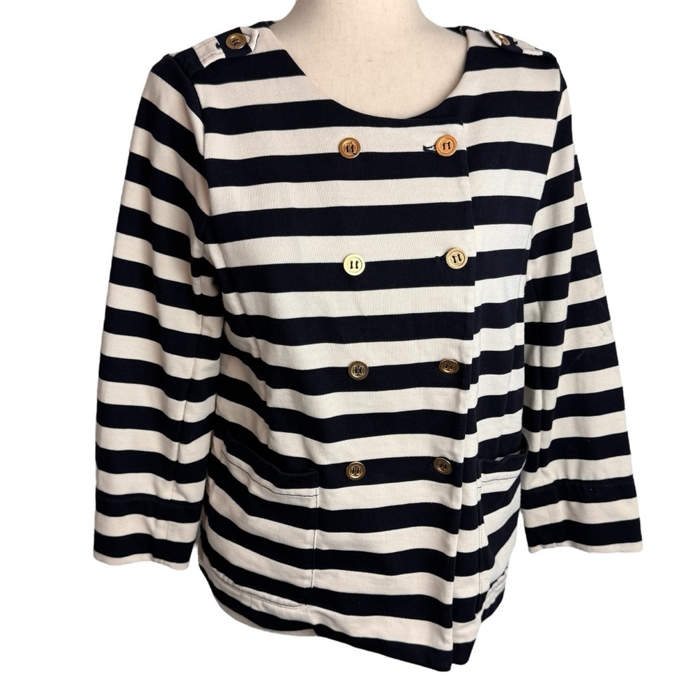 J.Crew Merriweather navy and White‎ Striped knit jacket blazer nautical preppy